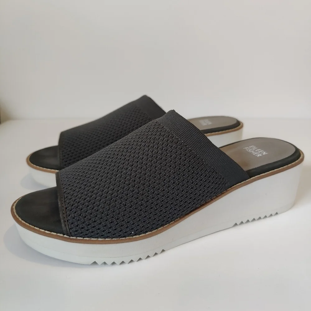 Eileen Fisher Telly Recycled Stretch Knit Wedge Sandal in gray